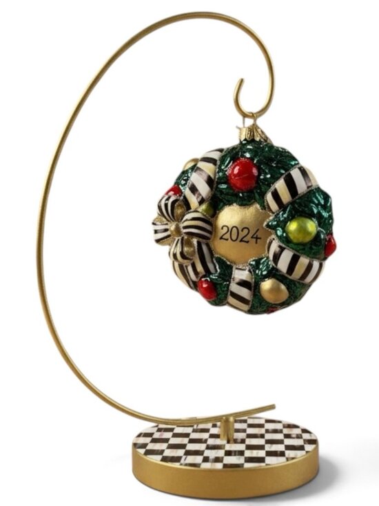 MacKenzie-Childs Other - MacKenzie-Childs 2024 Courtly Check Christmas Wreath Ornament w Stand NIB